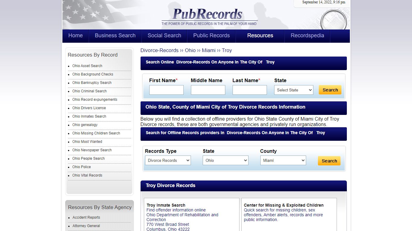 Troy, Miami County, Ohio Divorce Records